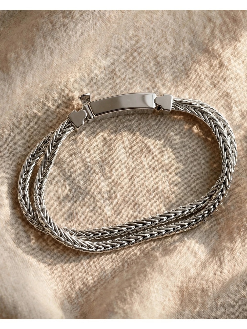 S925 Sterling Double Braided Bracelet – 9", Men's, 1/4"